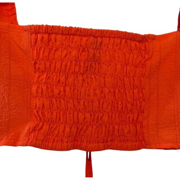H&M Divided Womens Orange Crop Top S Square Neck Long Puff Sleeves Polyester & E - Picture 8 of 12